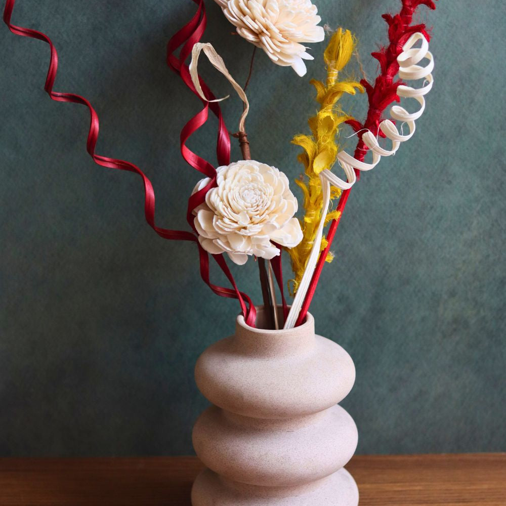 sanded moulded vase with assorted bunch combo handmade in india