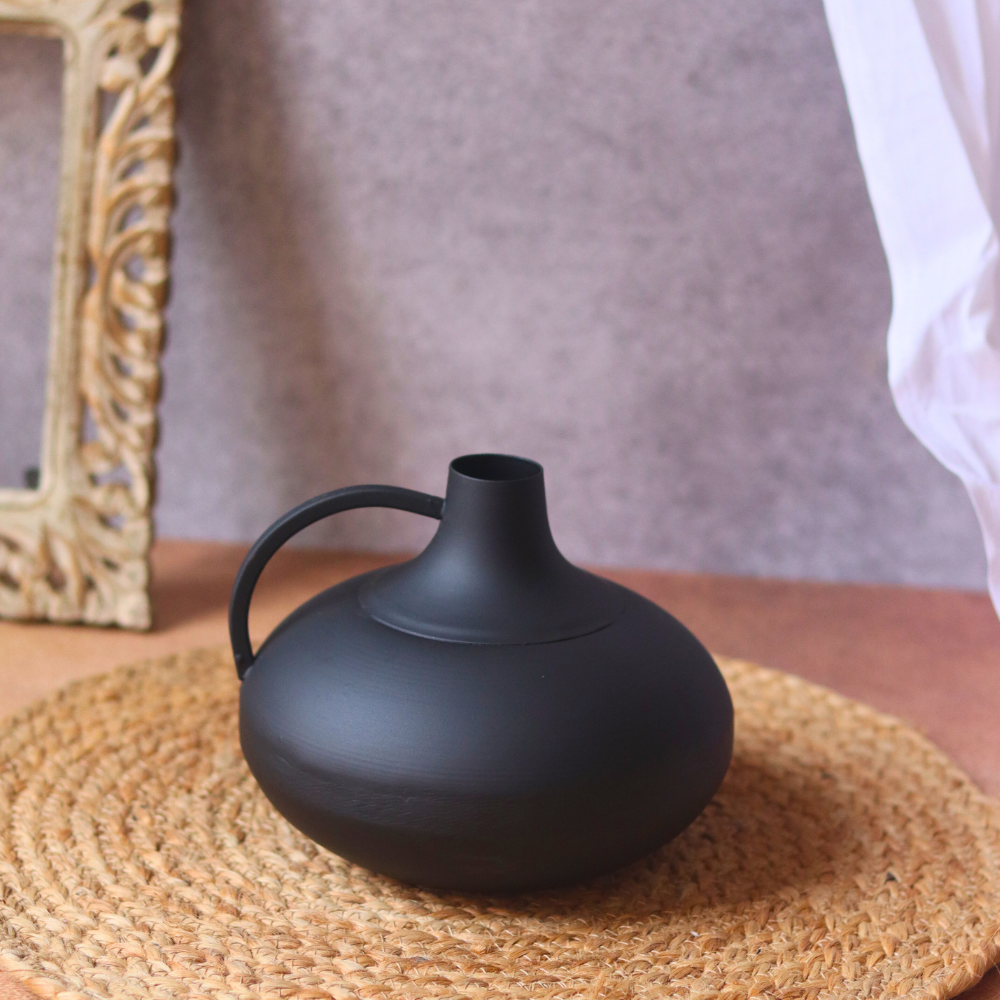 Black handle decorative metal vase