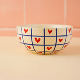 blue chequered heart bowl made by ceramic  
