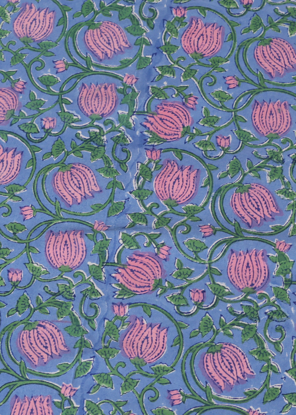 Blue & Pink Lotus Block Printed Bedsheet