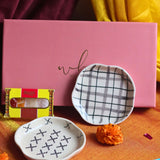 Crosses & Checks Handmade Dessert plate Rakhi Gift box only for this raksha bandhan