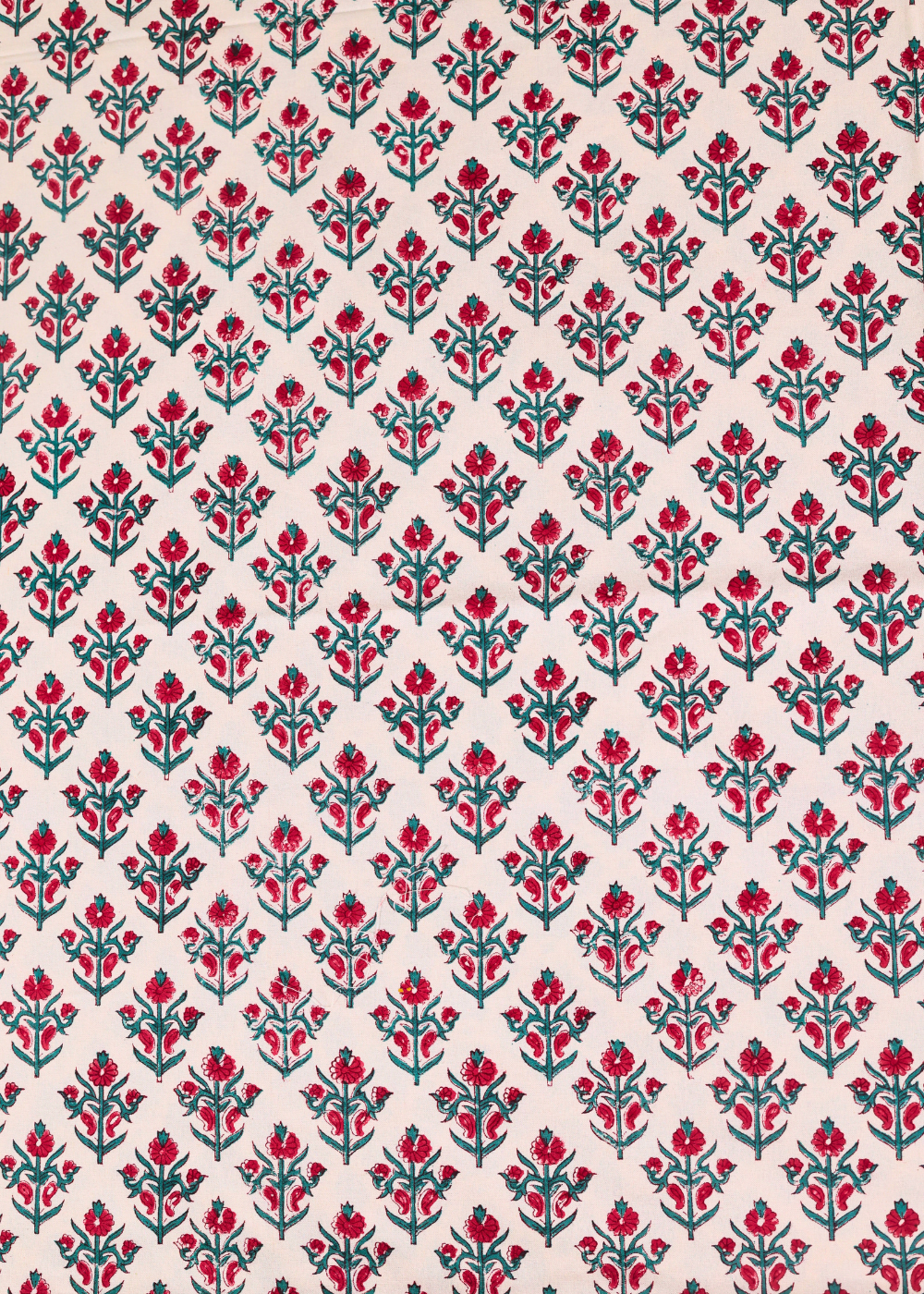 Red Motifs Block Printed Bedsheet