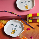Chai or Tum & Chai ho Jaye Handmade Dessert plate Rakhi Gift box made by ceramic