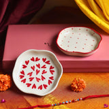 Heart & Red Polka Handmade Dessert plate Rakhi Gift box made by ceramic