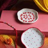 Heart & Red Polka Handmade Dessert plate Rakhi Gift box handmade in India