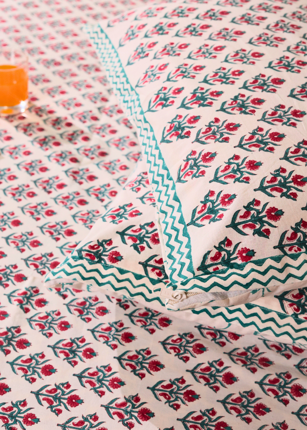 Red Motifs Block Printed Bedsheet