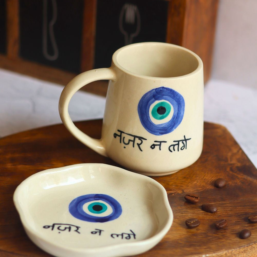 handmade Nazar Mug & Handmade Dessert Plate