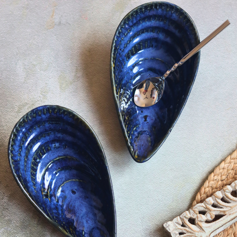 Stunning design ceramic blue bowls with spoon