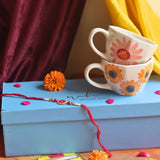 Surajmukhi & Flower Mug Rakhi Gift Box handmade in India