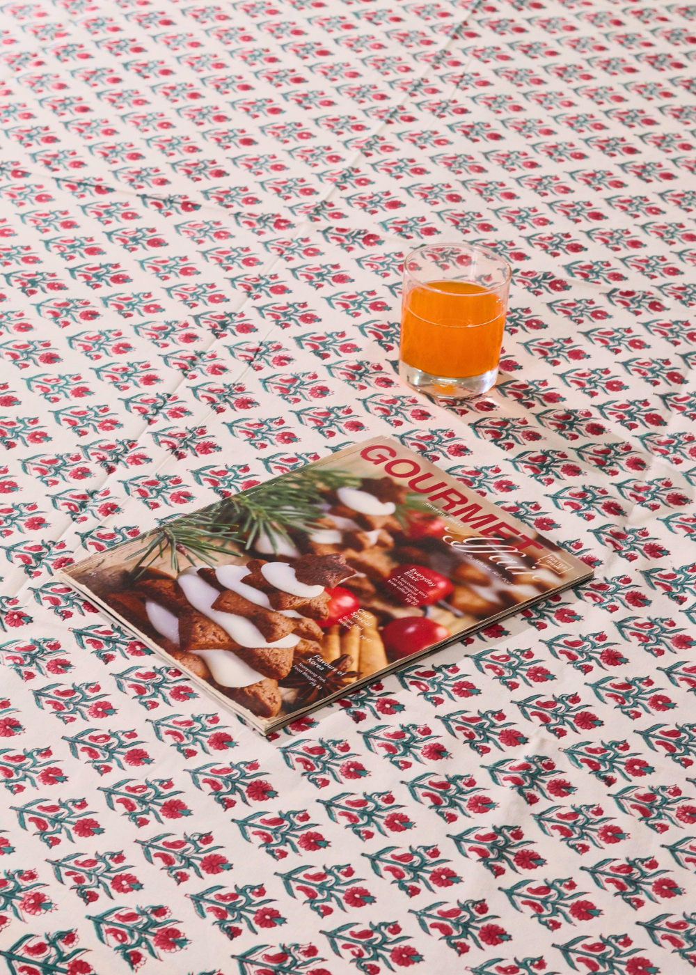 Red Motifs Block Printed Bedsheet