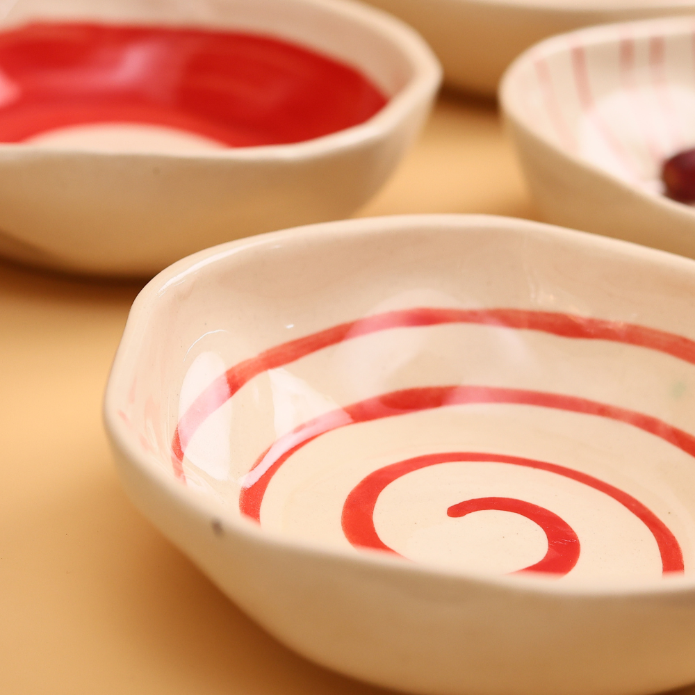 Red spiral bowls