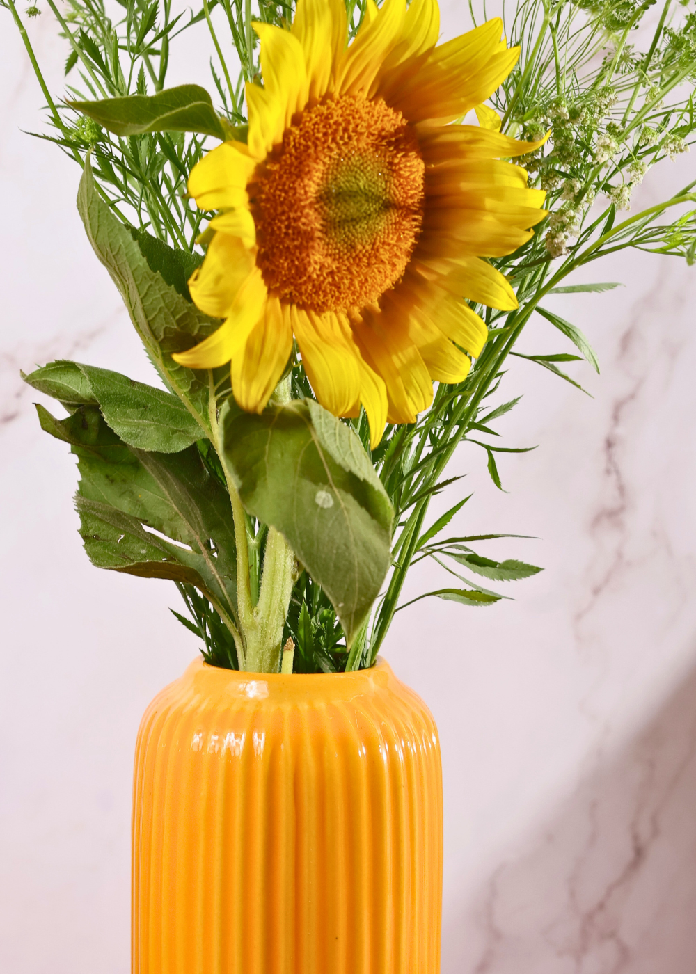 ceramic yellow lined vase