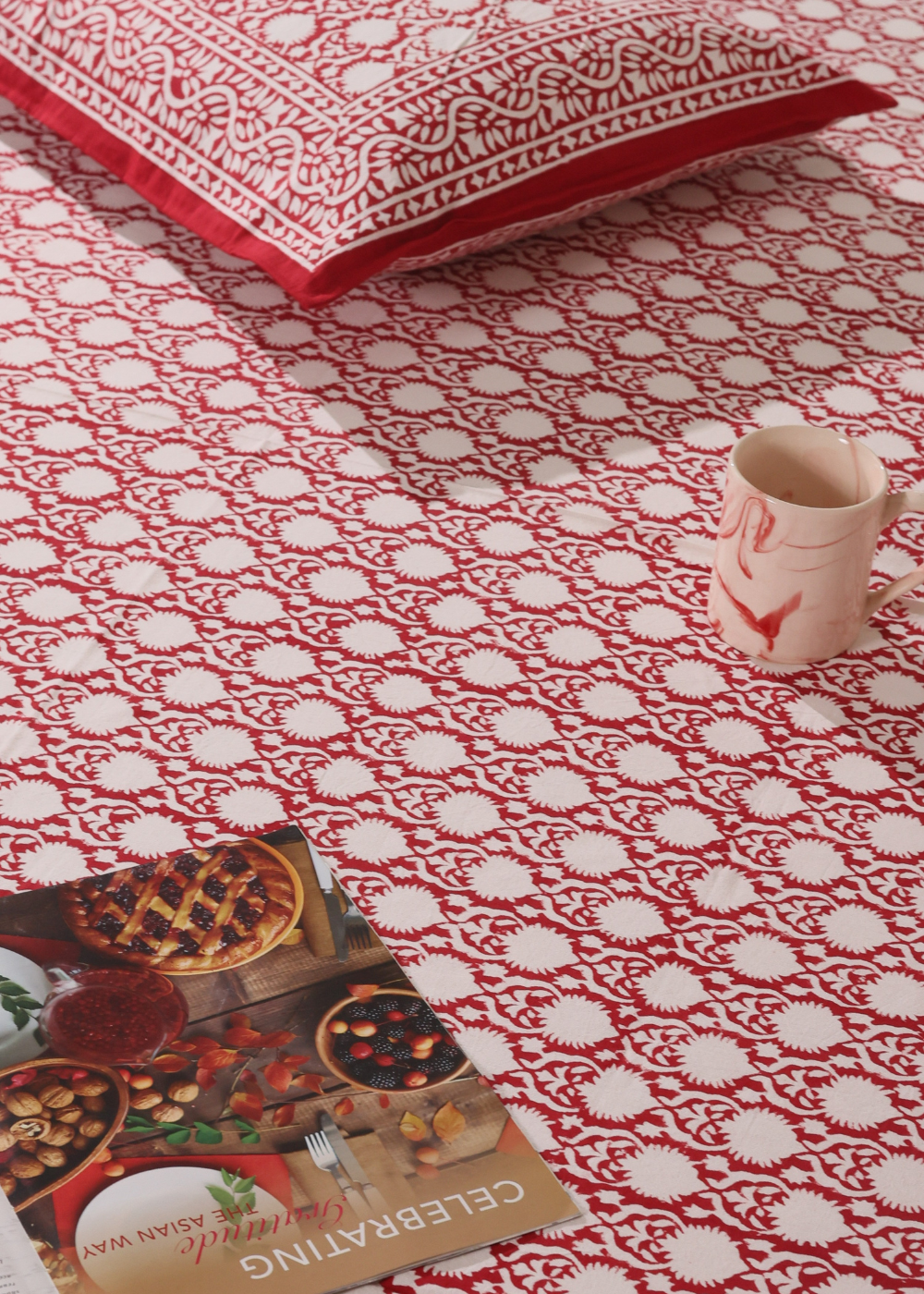 Red ethnic Block Printed Bedsheet