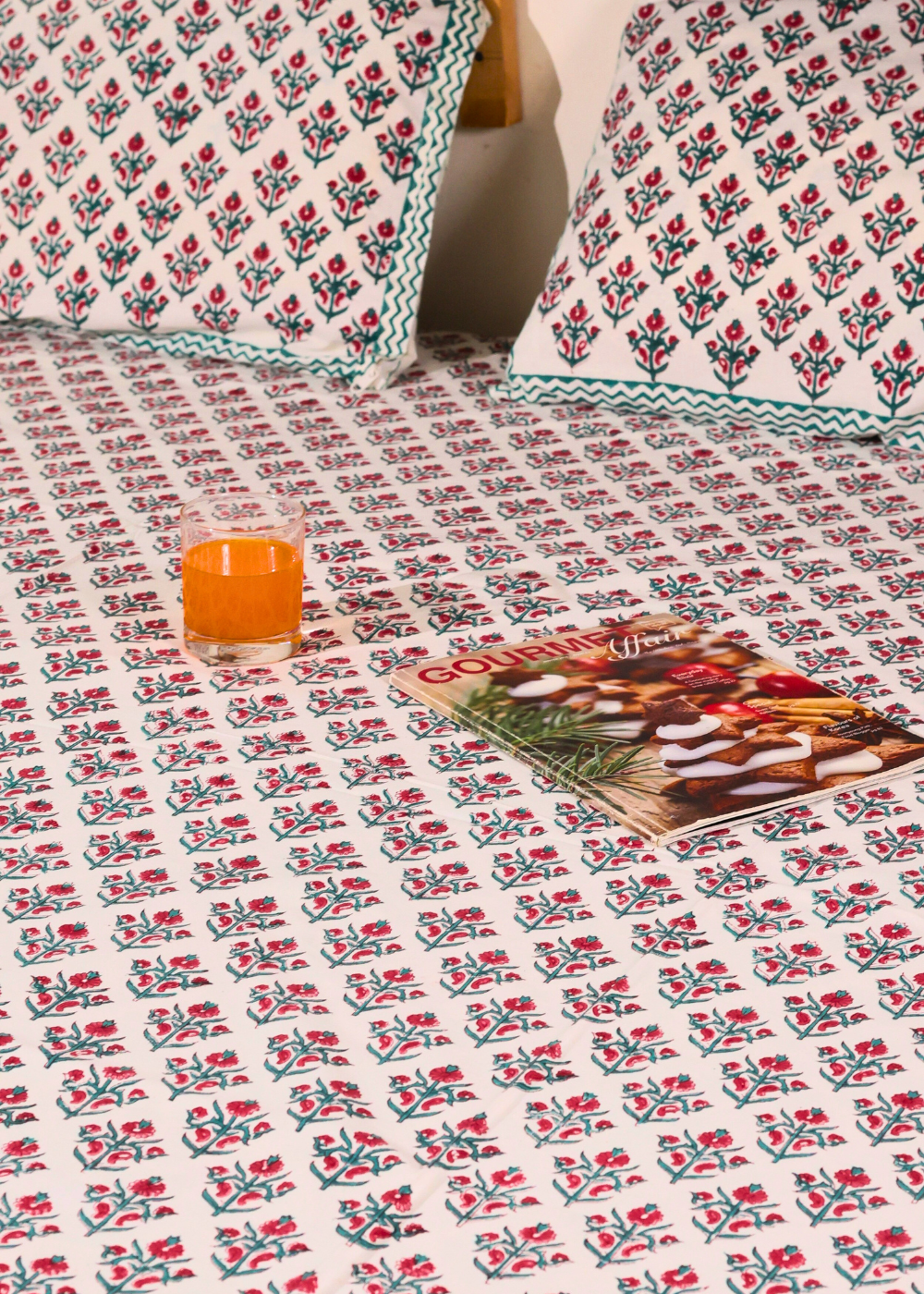 Red Motifs Block Printed Bedsheet