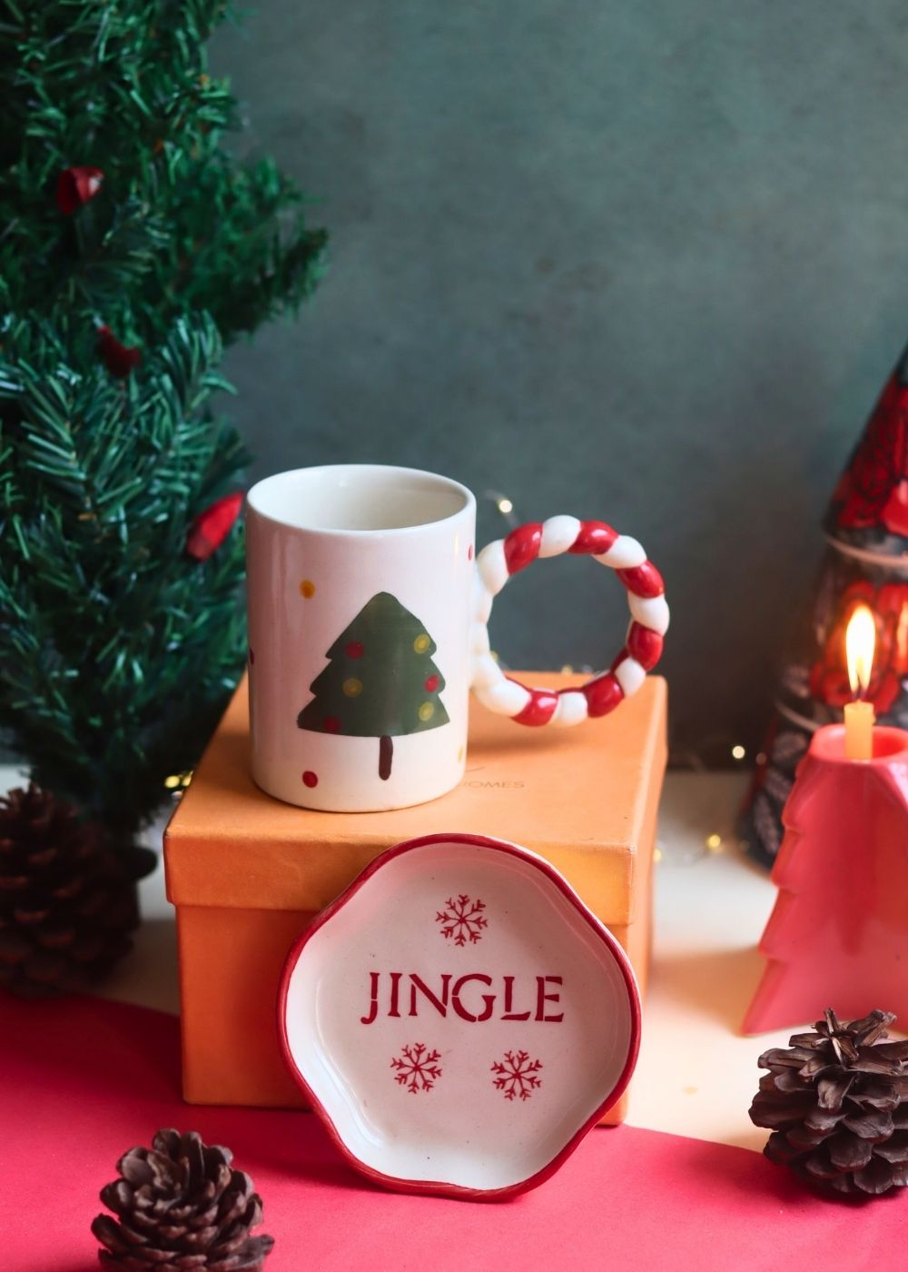 The OG Christmas Mug & Jingle Handmade Dessert Plate in a Gift Box handmade in india