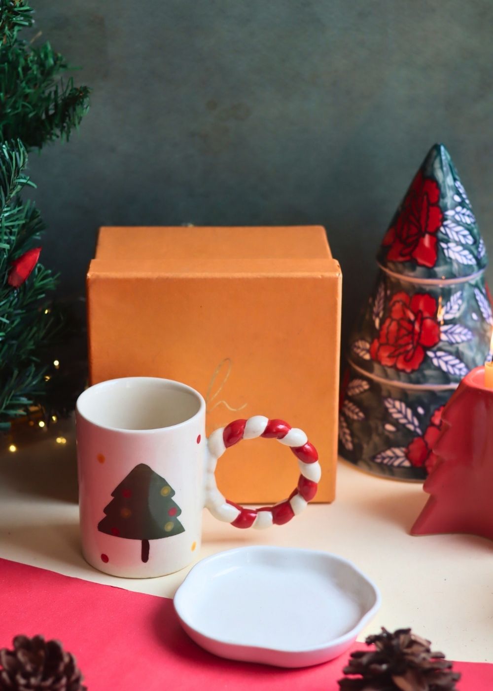 The OG Christmas Mug & White Handmade Dessert Plate in a Gift Box handmade in india