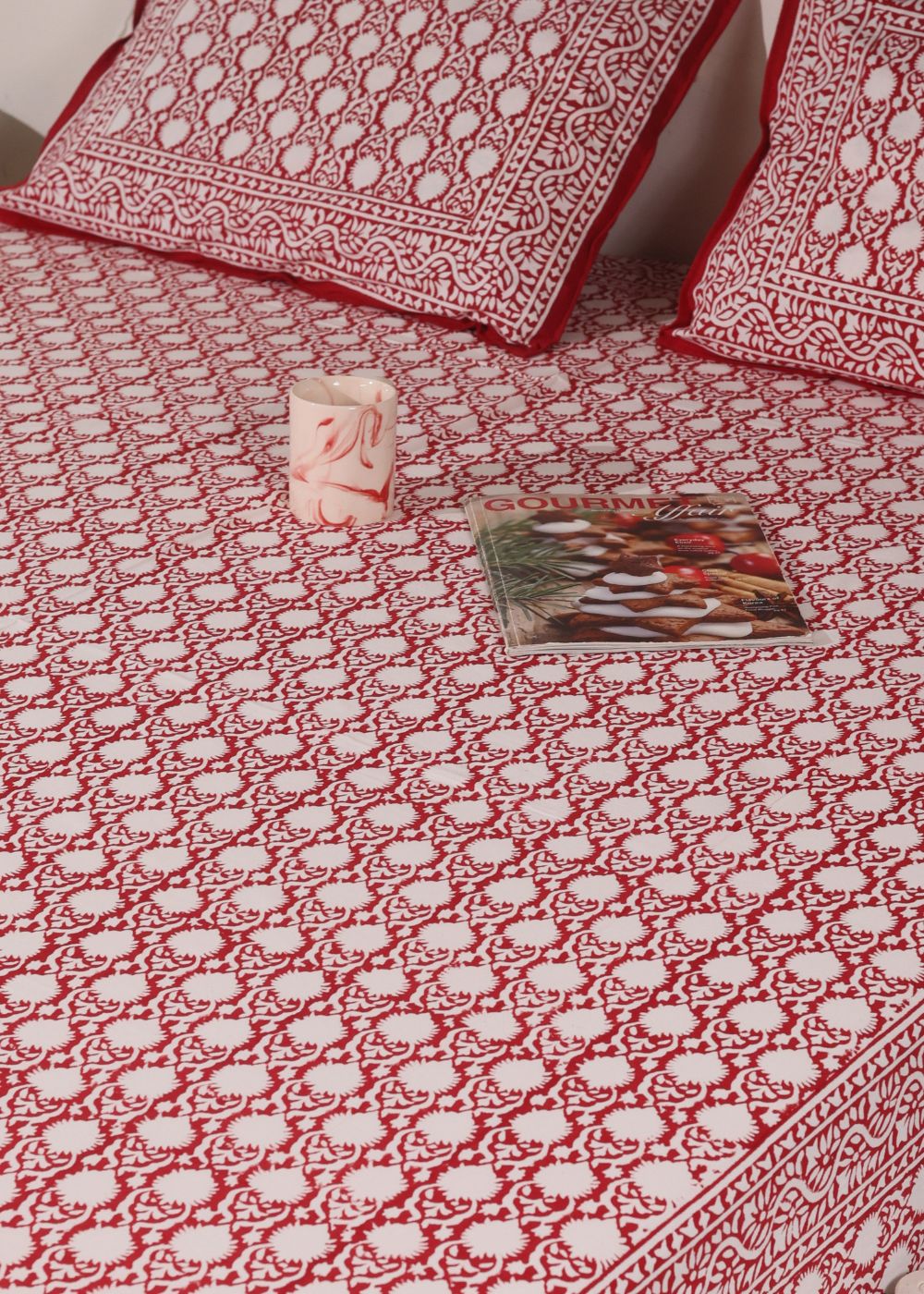 Red ethnic Block Printed Bedsheet