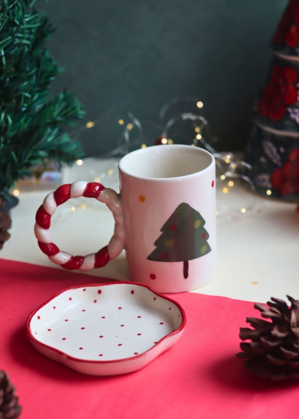 The OG Christmas Mug & Red Polka Handmade Dessert Plate in a Gift Box made by ceramic