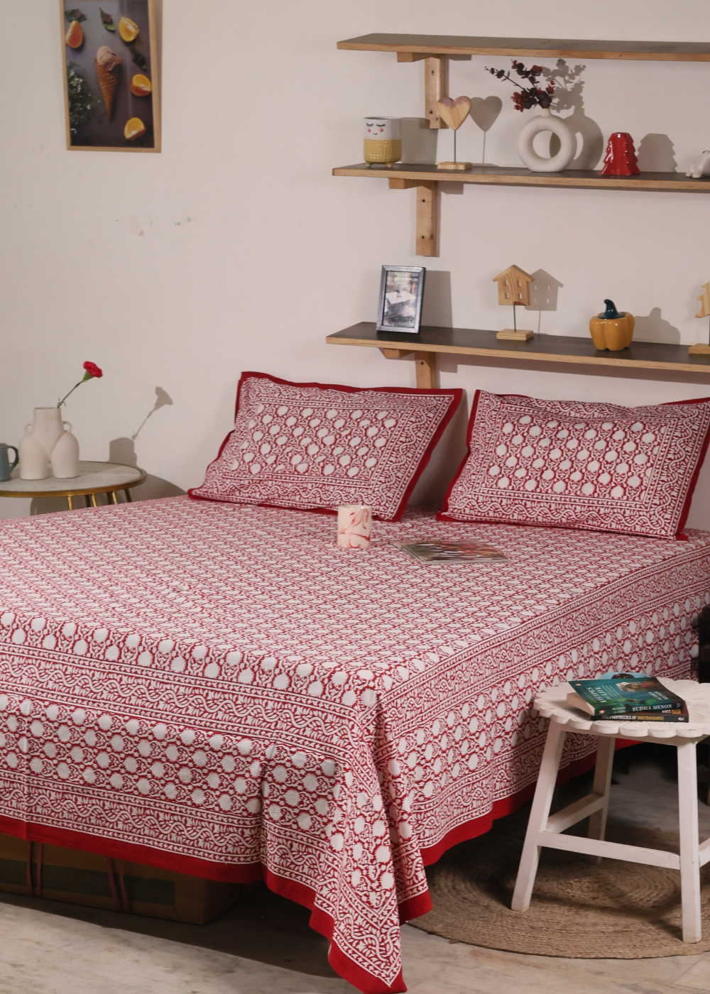 Red ethnic Block Printed Bedsheet