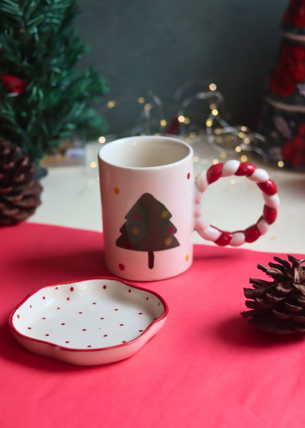 The OG Christmas Mug & Red Polka Handmade Dessert Plate in a Gift Box with premium quality material