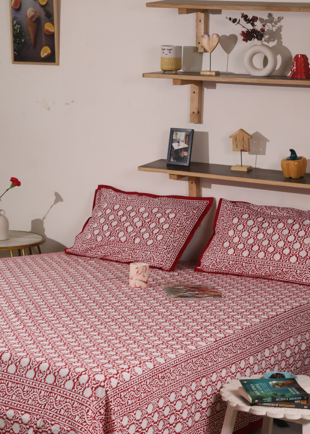 Red ethnic Block Printed Bedsheet