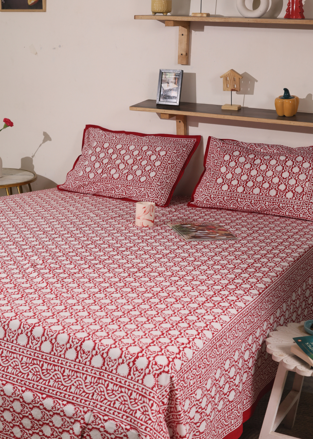 Red ethnic Block Printed Bedsheet