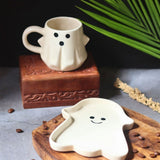 Spooky Ghost Mug & Handmade Dessert Plate handmade in India