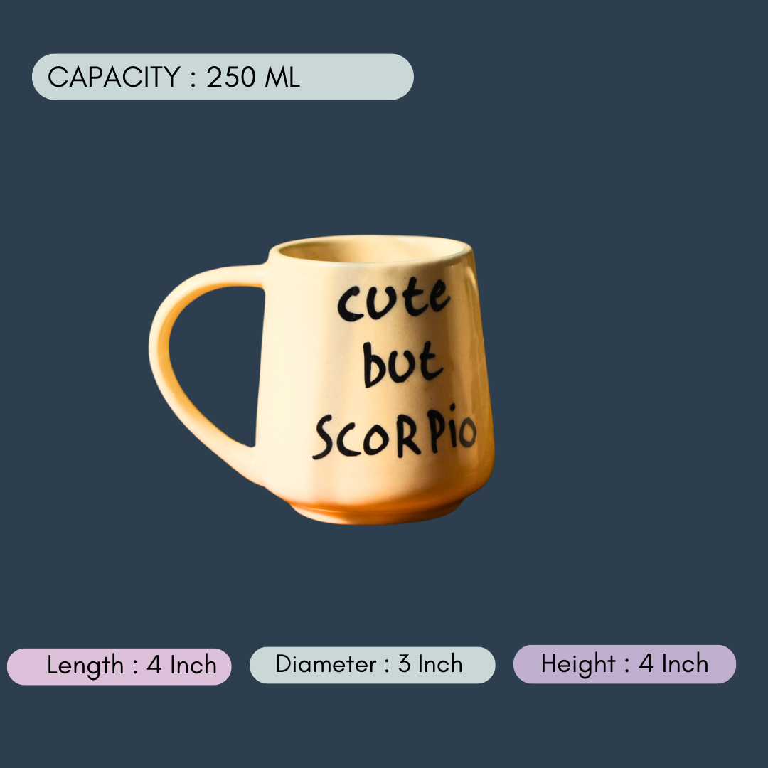 handmade cute but  scorpio mug with measurement