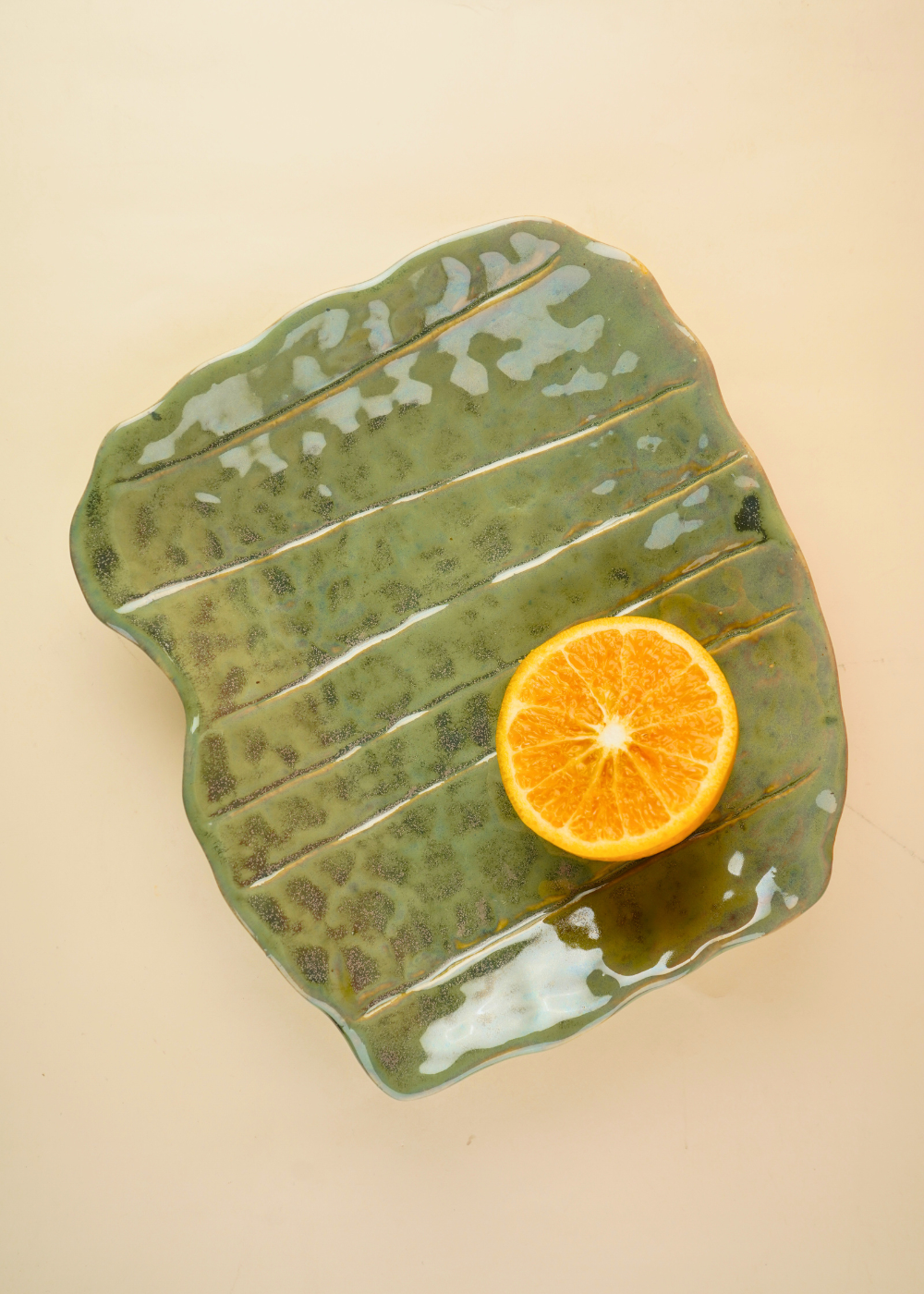 pistachio stoneware green platter handmade in india 