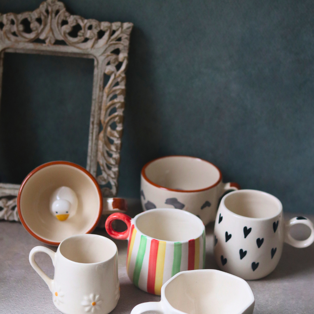 Handmade ceramic six coffee mugs 