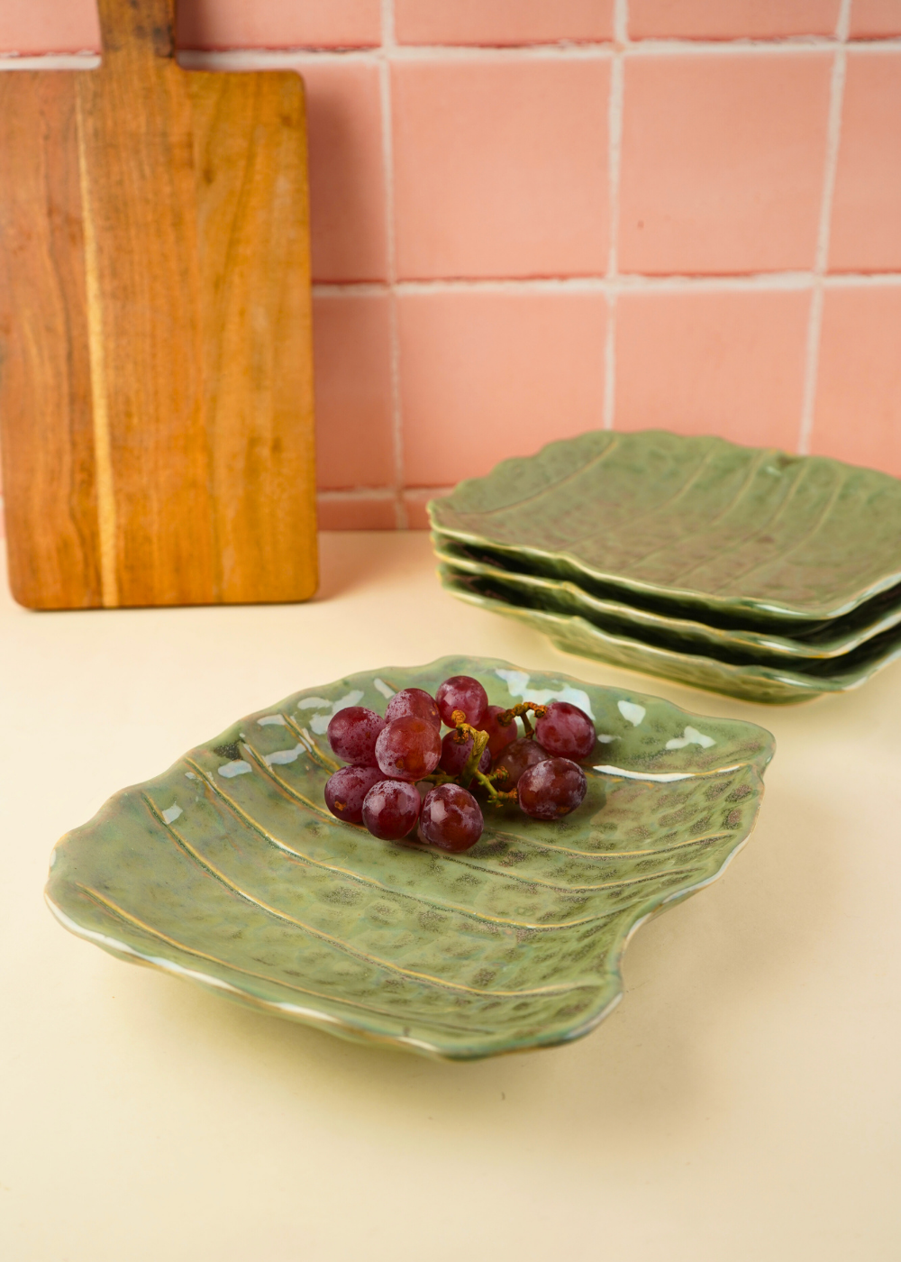 pistachio stoneware platter with ceramic material