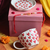 Handmade Heart Mug & All Heart Dessert Plate Rakhi Gift Box