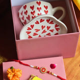 Heart Mug & All Heart Dessert Plate Rakhi Gift Box made by ceramic
