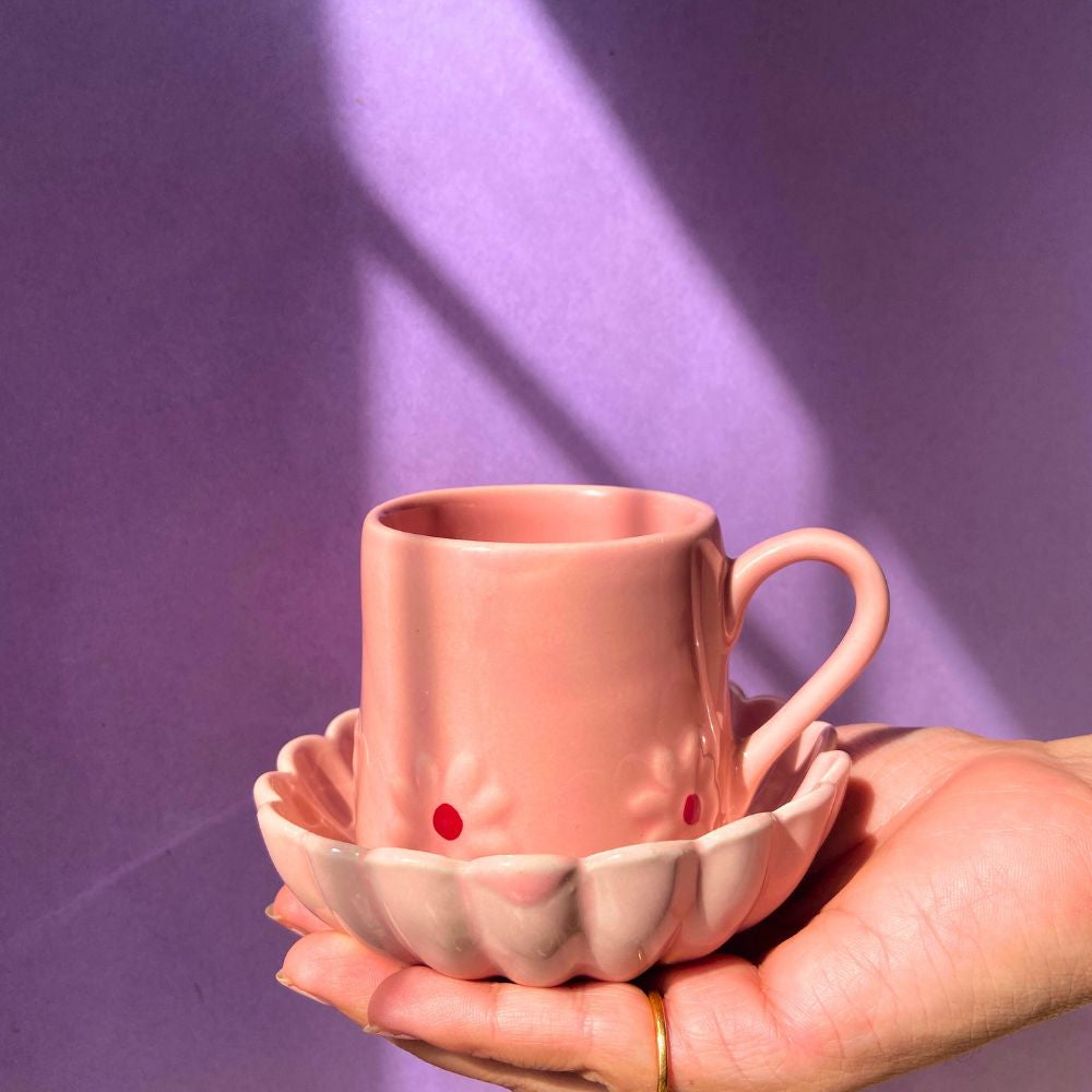 handmde Pink lily mug & ice cream bowl Made by ceramic 