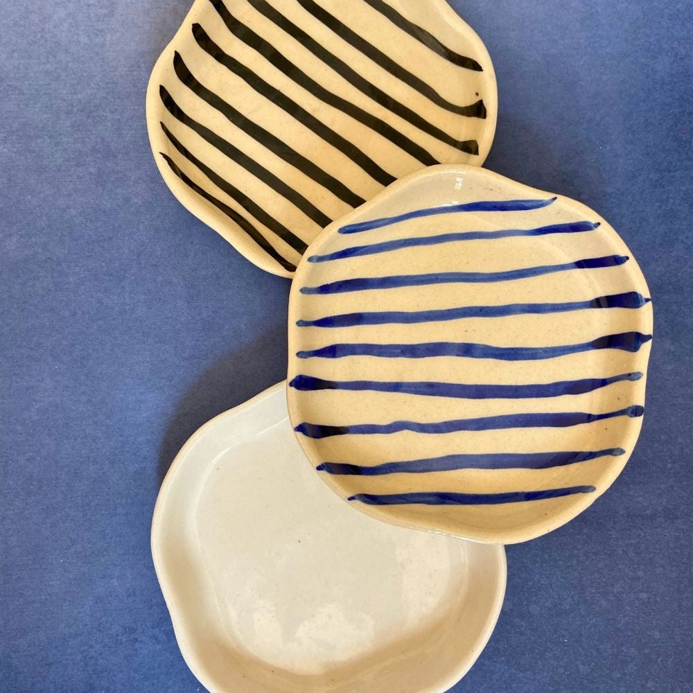 set of three handmade dessert plates handmade in india 