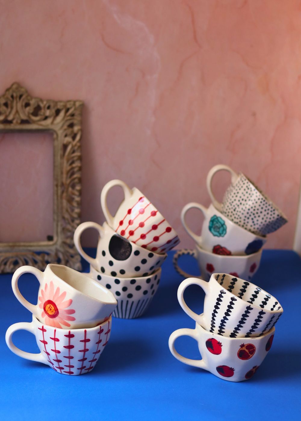 Set of 10 Floral Charm Mugs (for the price of 7) handmade in india