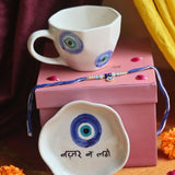 handmade Evil Eye Mug & Evil Eye Dessert Plate Rakhi Gift Box