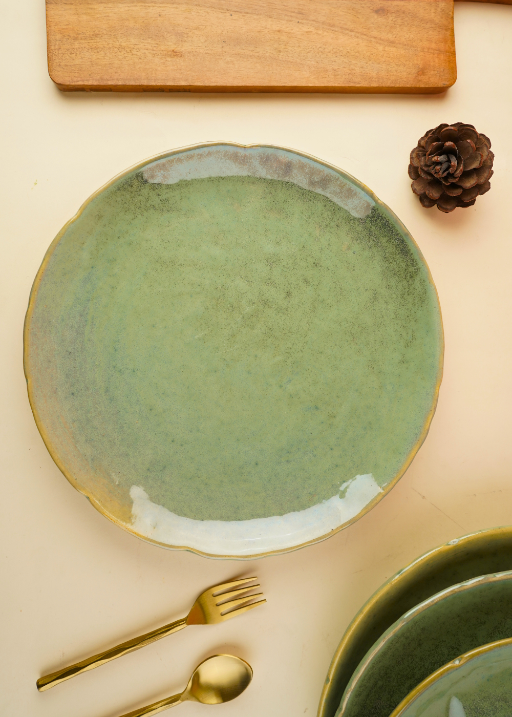 pistachio stoneware dinner plate handmade in india 