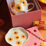 Surajmukhi Mug & Dessert Plate Rakhi Gift Box handmade in India