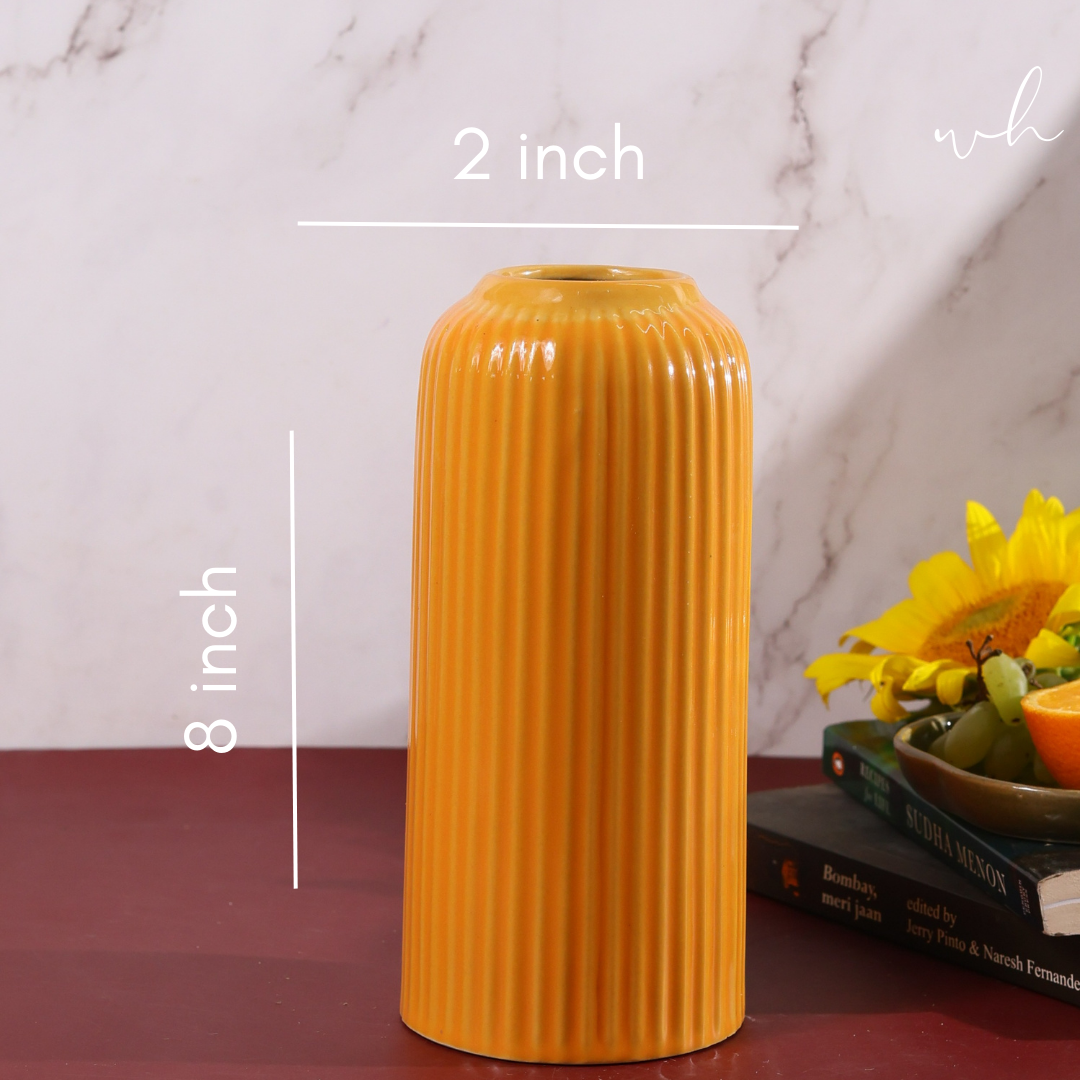 Glossy Yellow Lined Vase