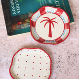 Palm & Red Polka Handmade dessert plate handmade in India
