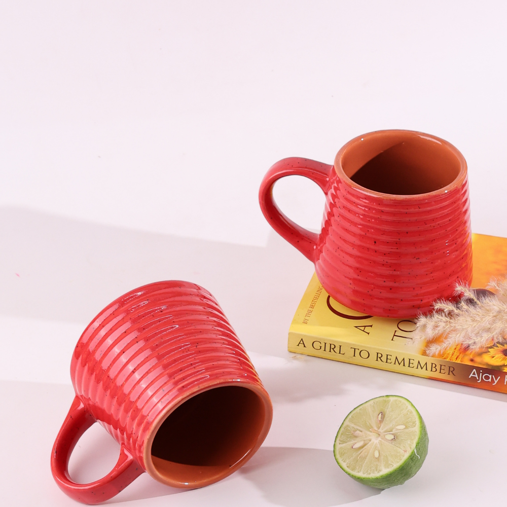 Handmade ceramic red ring coffee mug 