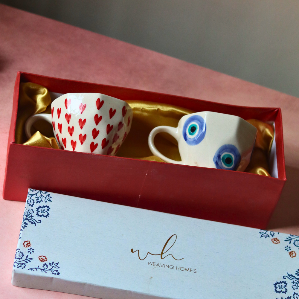 Heart & evil eye mug set in a gift box 
