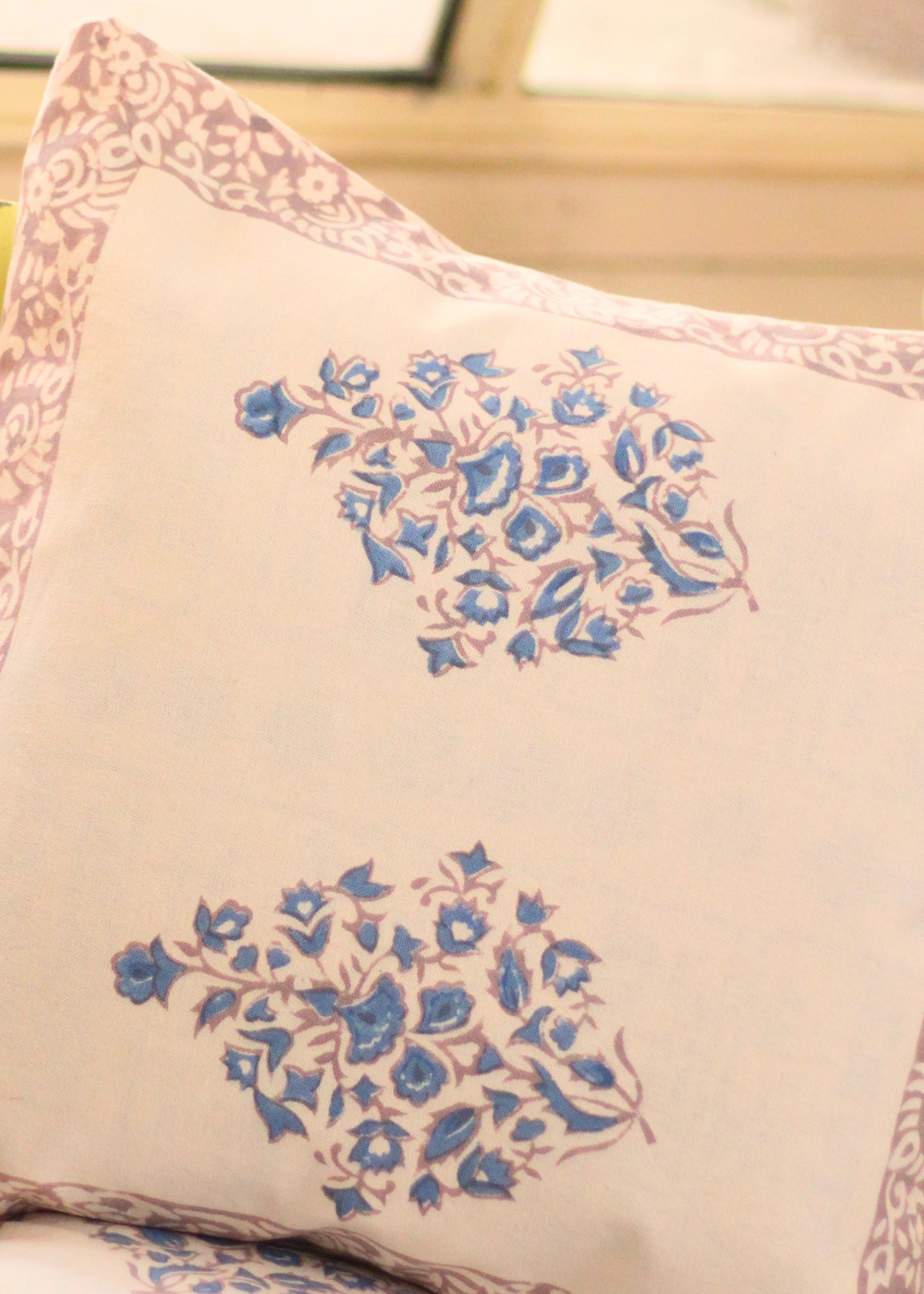 bill-bird dayflower block printed cushion cover