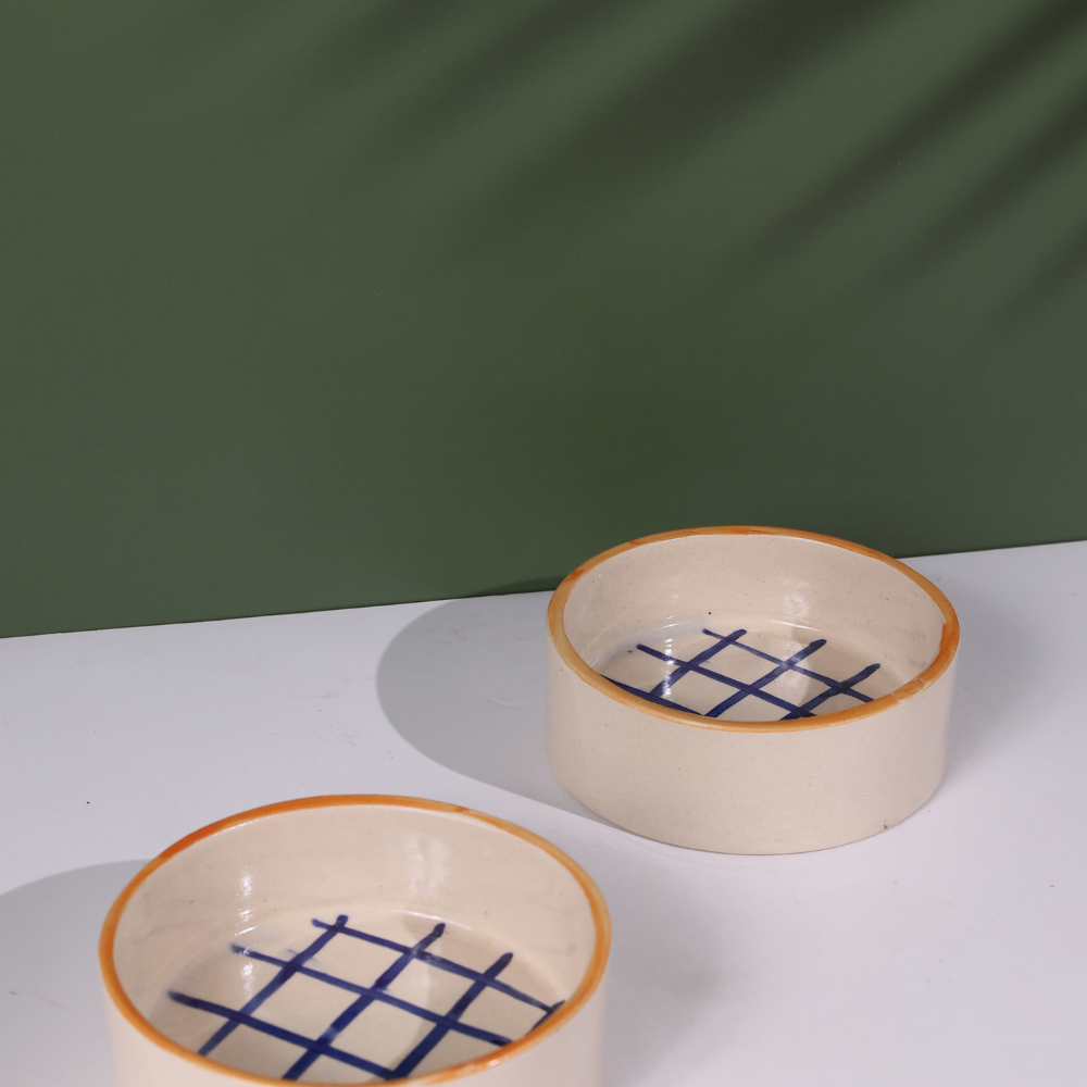 Blue checks breakfast bowl ceramic