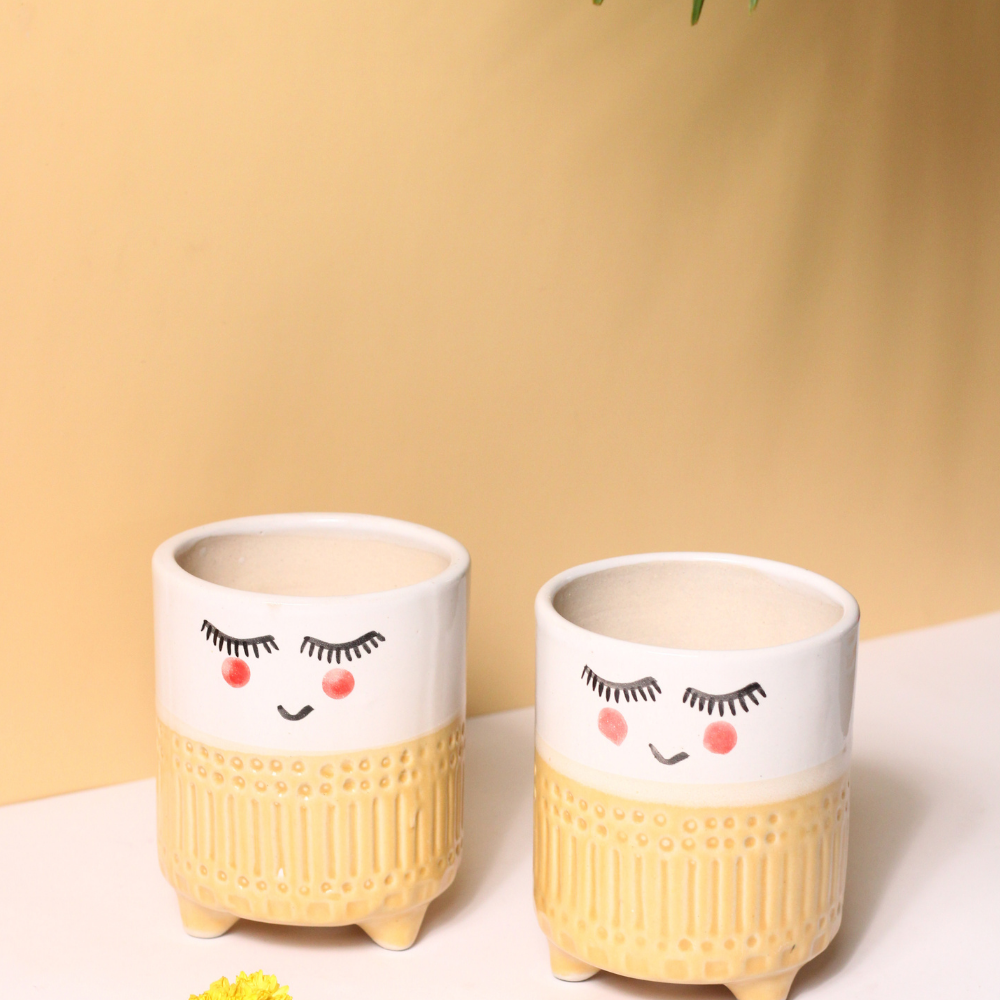 Handmade ceramic yellow tweety plant pots
