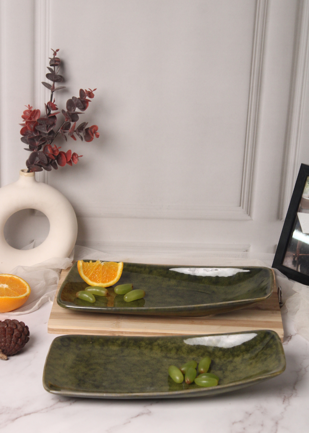 Handmade ceramic green platter