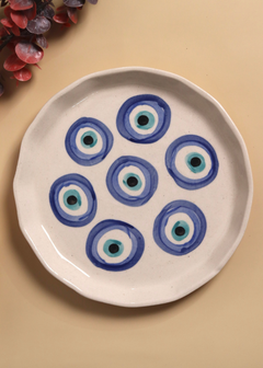Handmade ceramic white & blue serveware plate