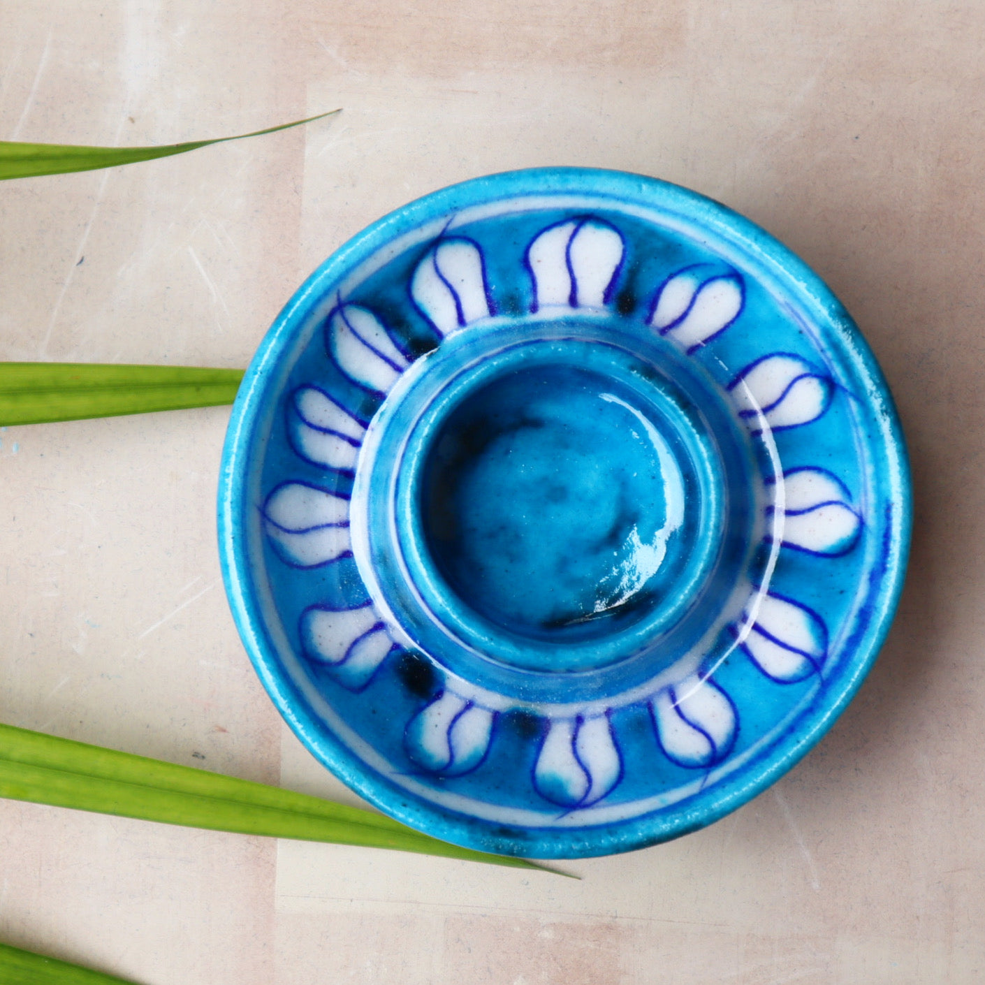 Hand Painted Tea Light Holder - Turq Blue