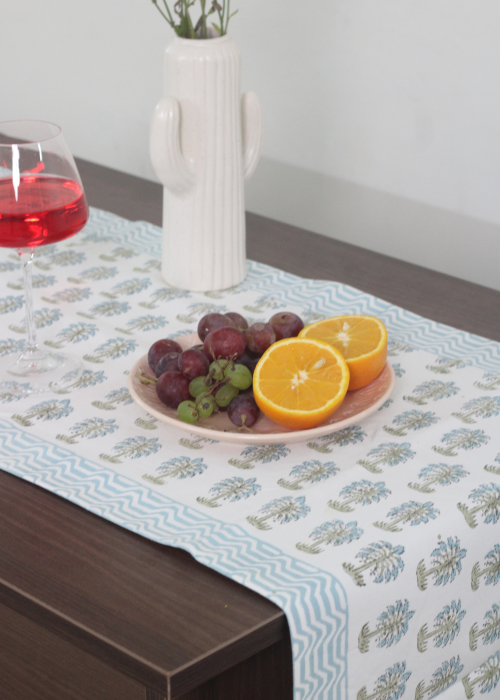 Blue Palm Trees Block Print Table Runner